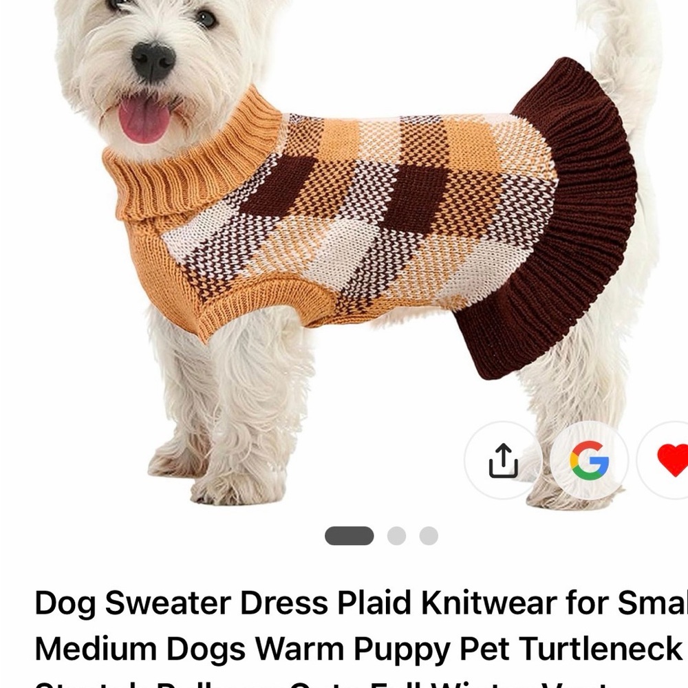 Plaid knit Sweater dress for medium sized dogs. Please see sizing chart in pho